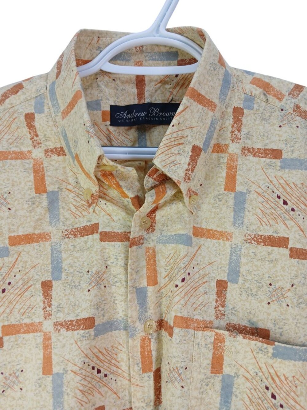 Vintage Andrew Brown Mens Short Sleeve Button Shirt Abstract Print Size L Logo - Picture 4 of 15